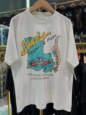 90S Dinos Seafood And Pizza Rare White T-Shirt